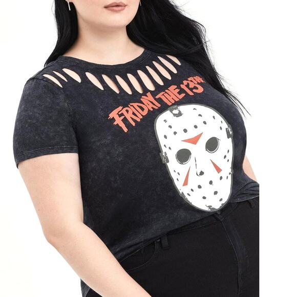 Torrid 2 (2X) Friday the 13th Jason Mask Slashed Gothic Horror Punk T Shirt‎ New - Picture 2 of 3